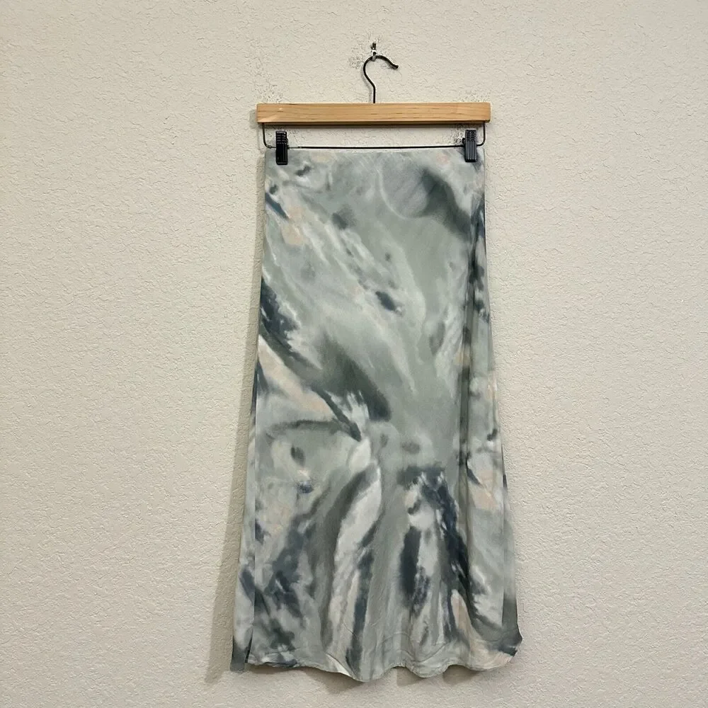 RAILS Anya Satin Midi Skirt Tie Dye Sage Diffusion A-Line Lined NWOT - Picture 2 of 11